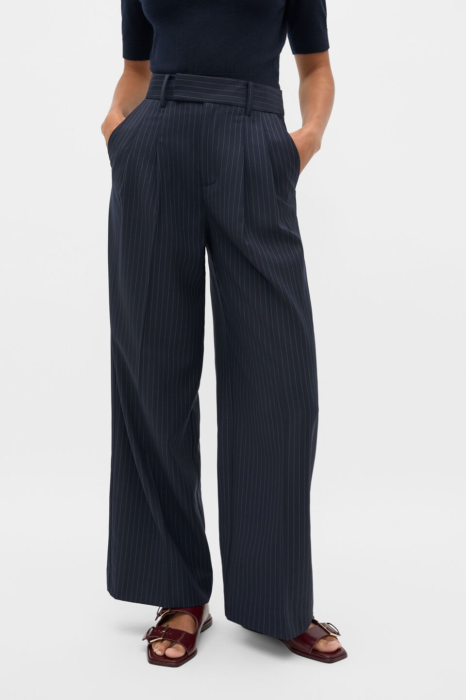 Wool Blend Pinstripe Trouser  Twilight Blue Stripe