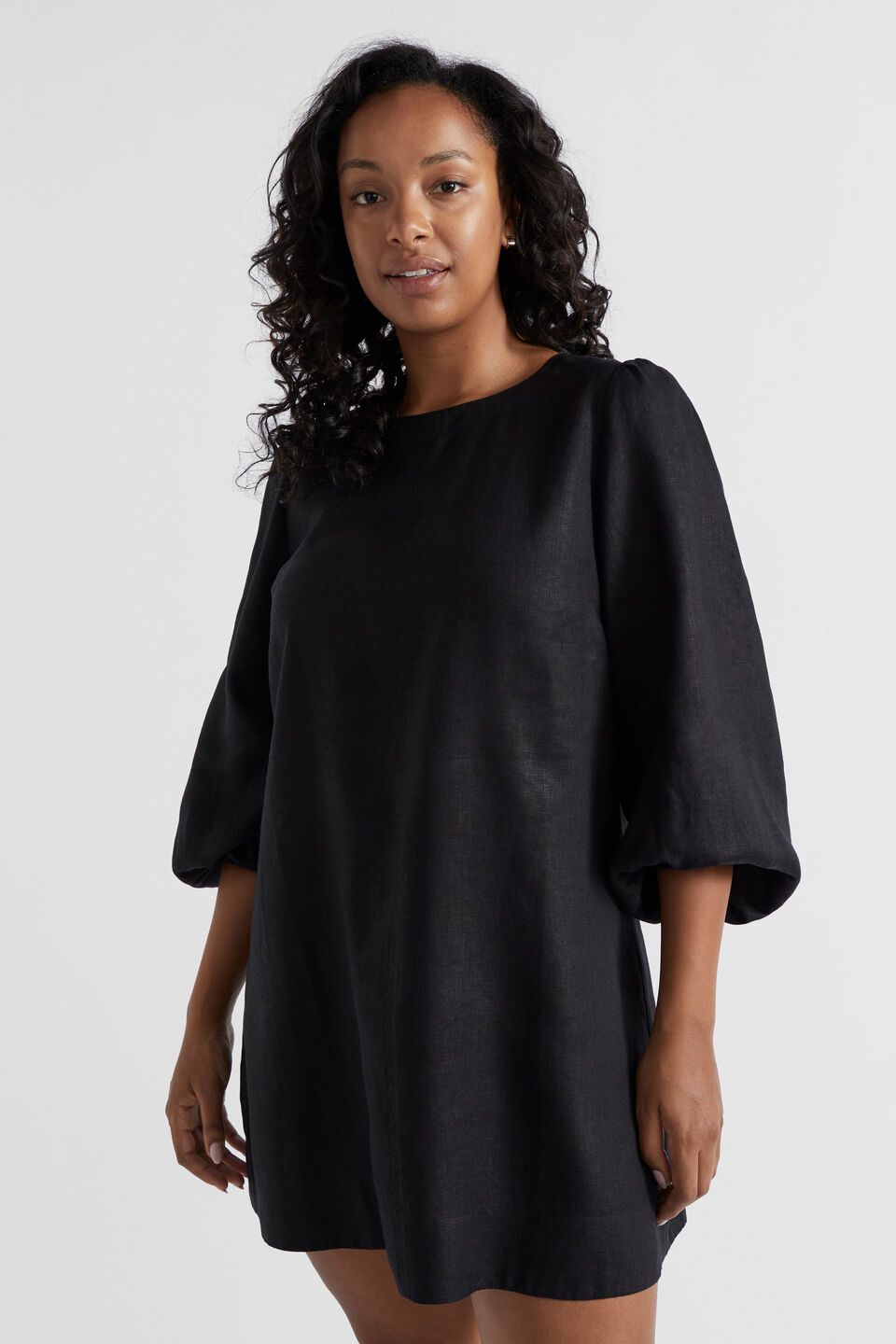 Core Linen Mini Dress  Black
