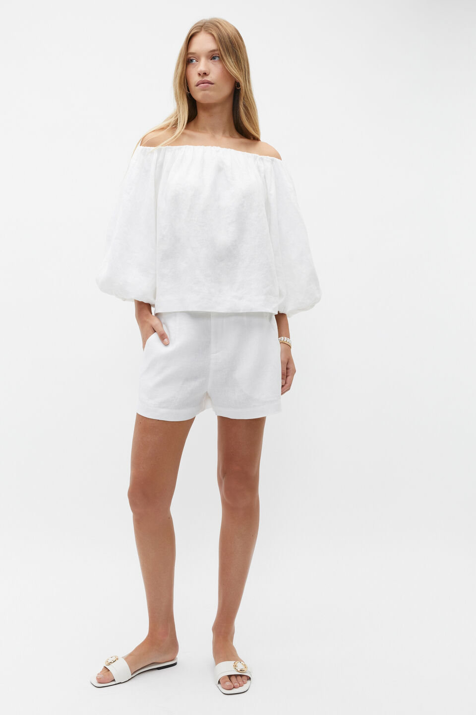 Linen Off Shoulder Top  Whisper White
