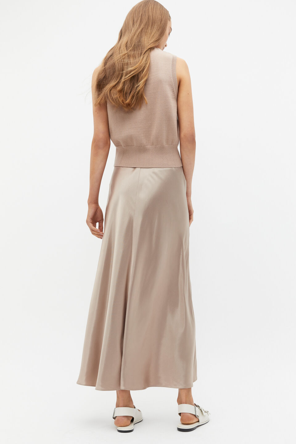 Satin Midi Swing Skirt  Cookie