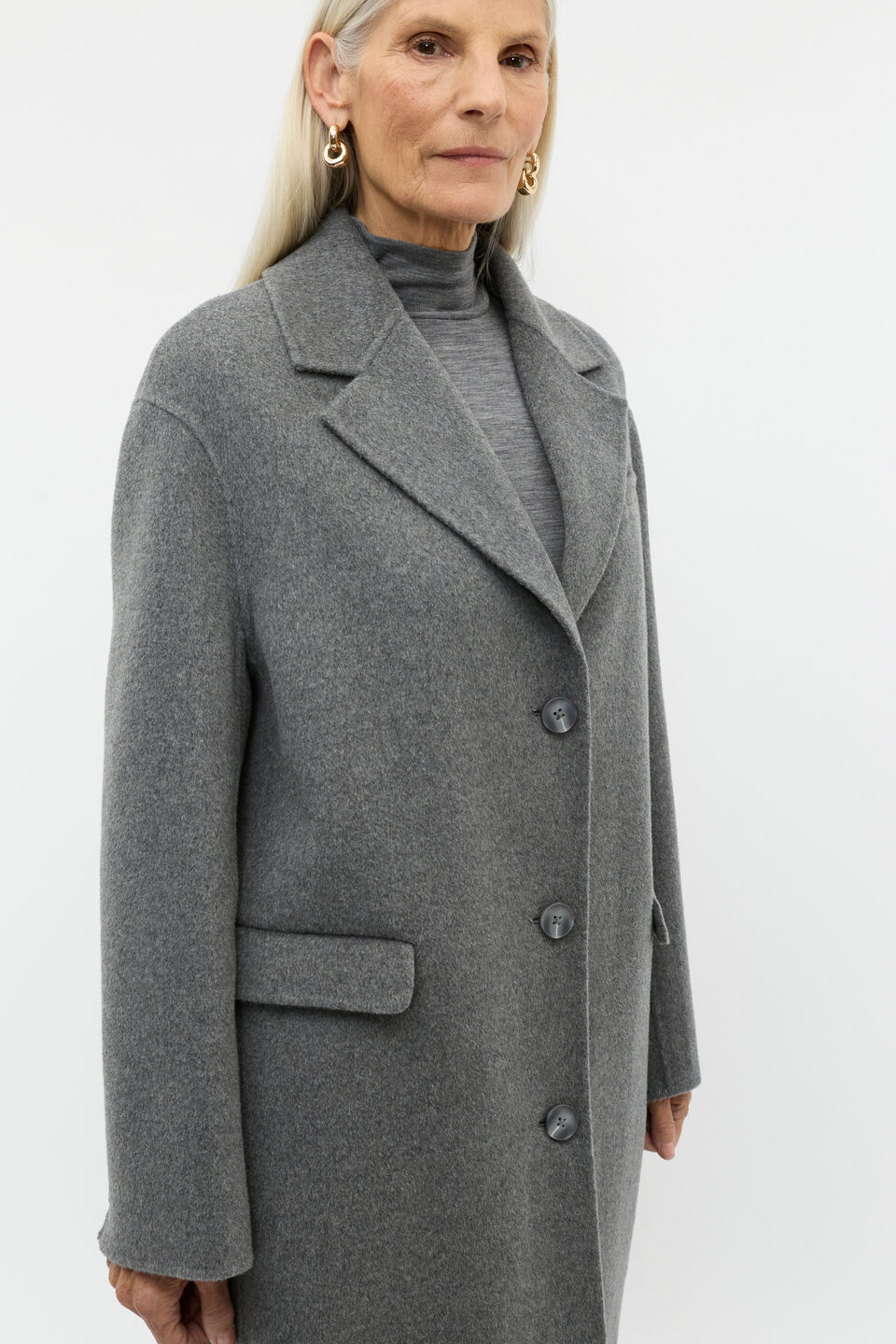 Wool Blend Boyfriend Coat  Charcoal Grey Marle