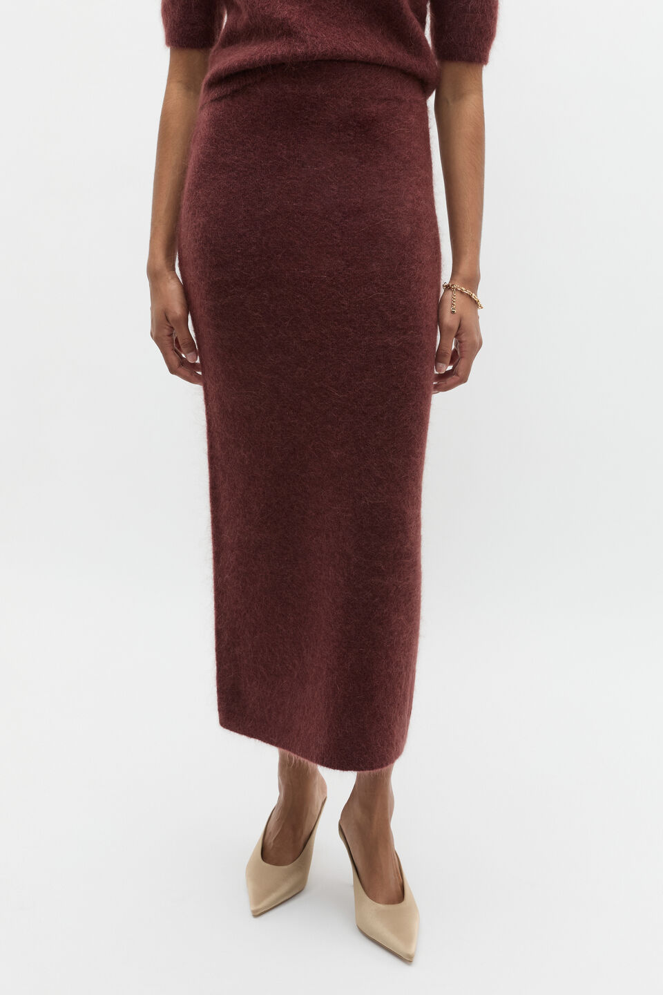 Fluffy Knit Midi Skirt  Merlot