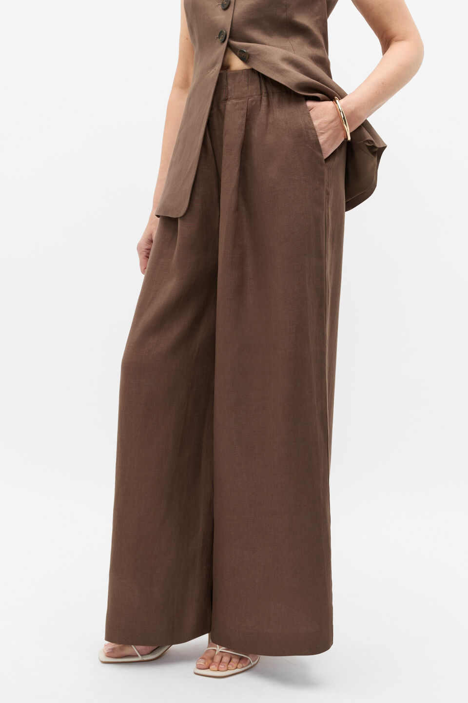 Linen Gathered Palazzo Pant  Pinecone