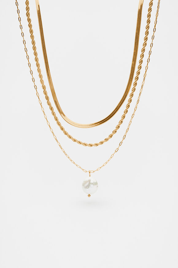 Pearly Layered Necklace  Gold  hi-res