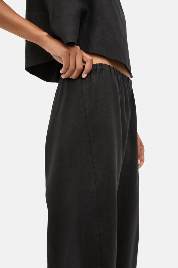 Linen Barrel Leg Elasticated Pant  Black  hi-res