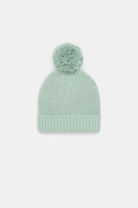 Knitted Pompom Beanie  Sage  hi-res