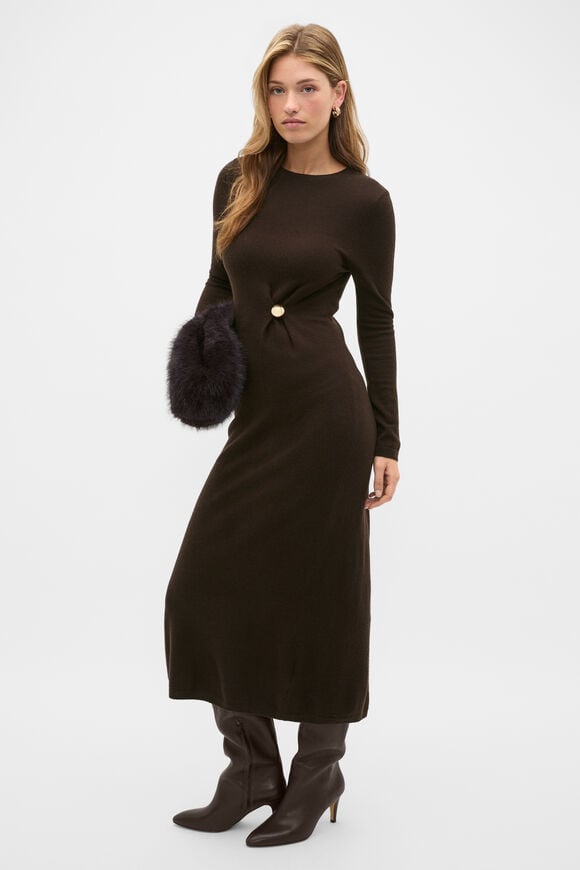 Clasp Detail Knit Dress  Coffee Bean  hi-res