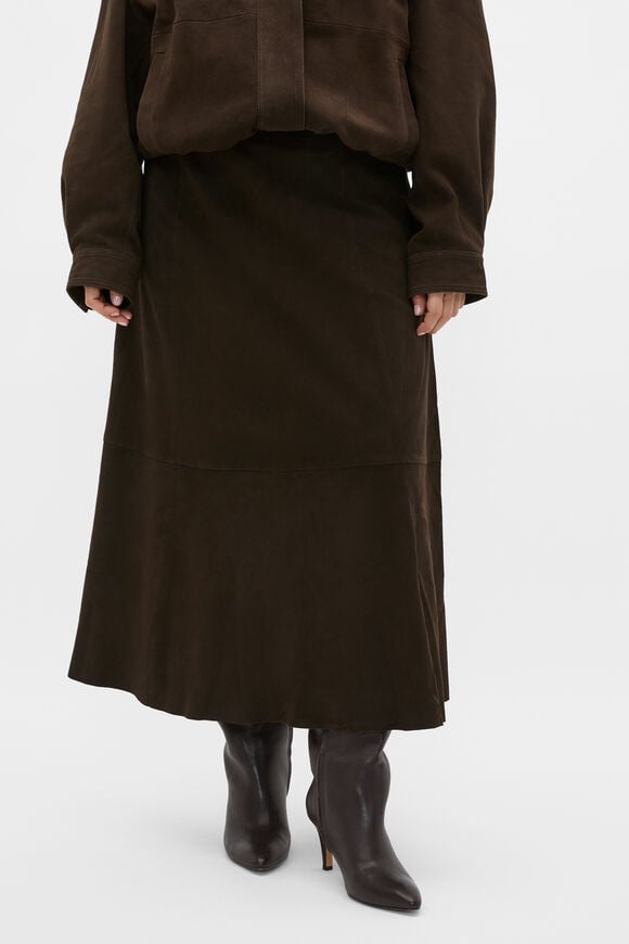 Suede Midi A Line Skirt  Coffee Bean  hi-res