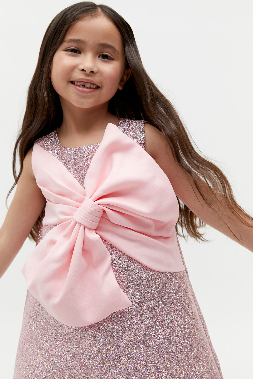 Metallic Bow Dress  Candy Pink