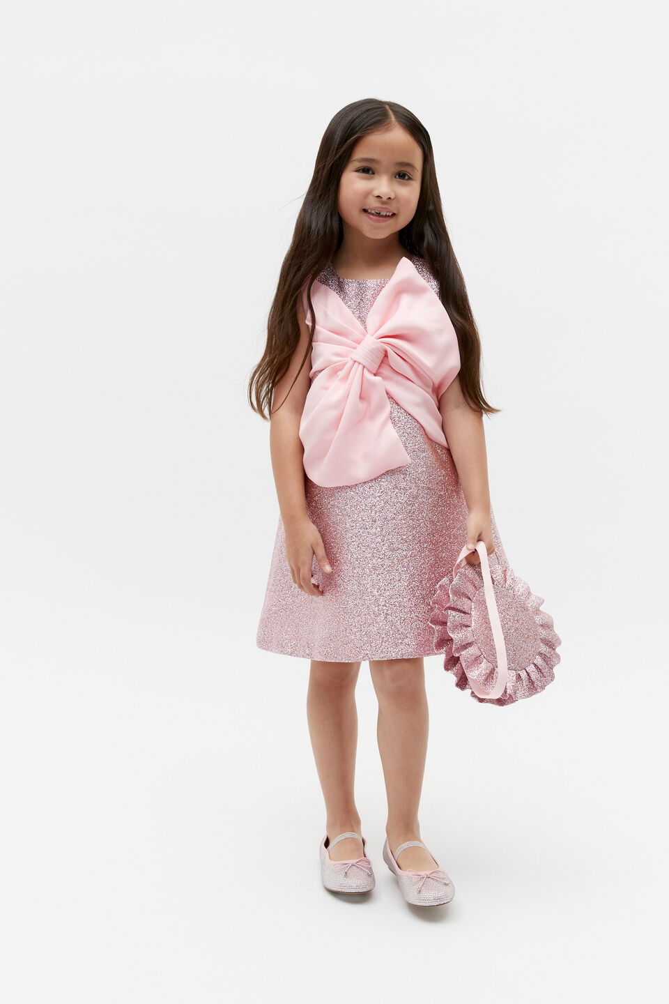 Metallic Bow Dress  Candy Pink