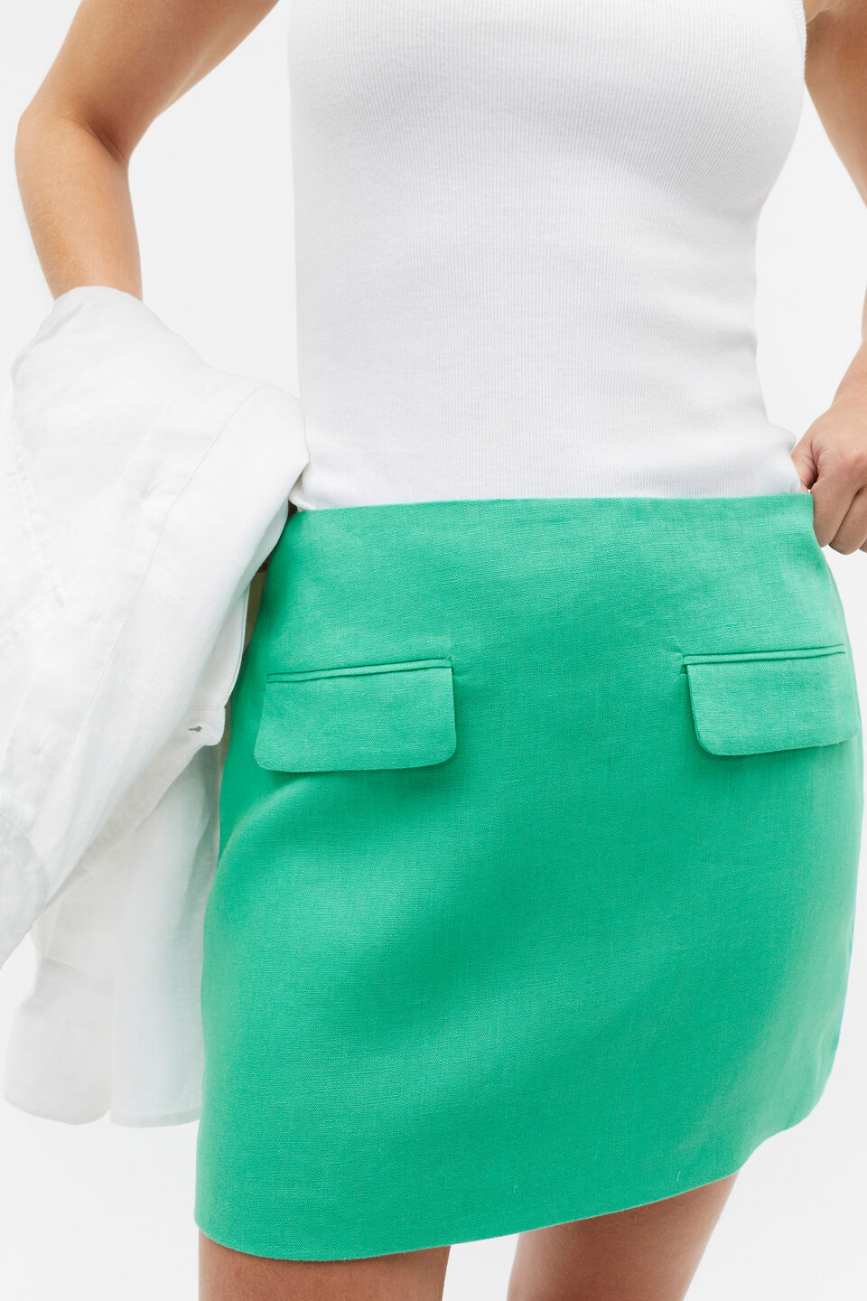 Core Linen Mini Skirt  Deep Emerald