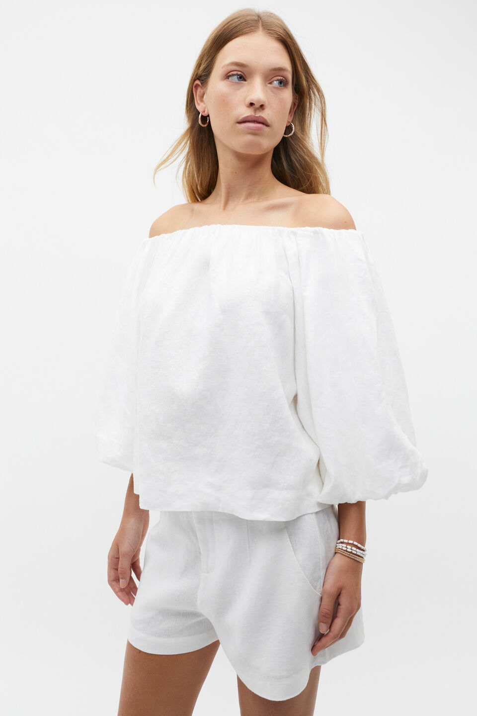 Linen Off Shoulder Top  Whisper White