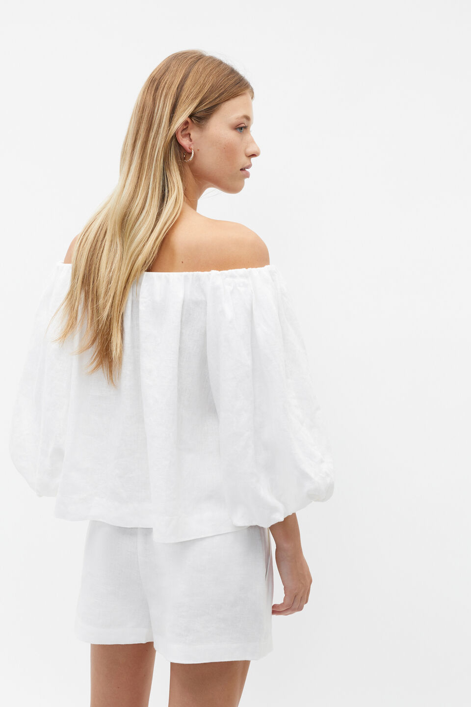Linen Off Shoulder Top  Whisper White