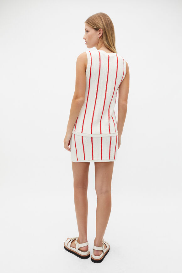 Crochet Button Vest  Strawberry Red Stripe  hi-res