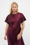 Satin Knot Front Dress  Plum Red  hi-res