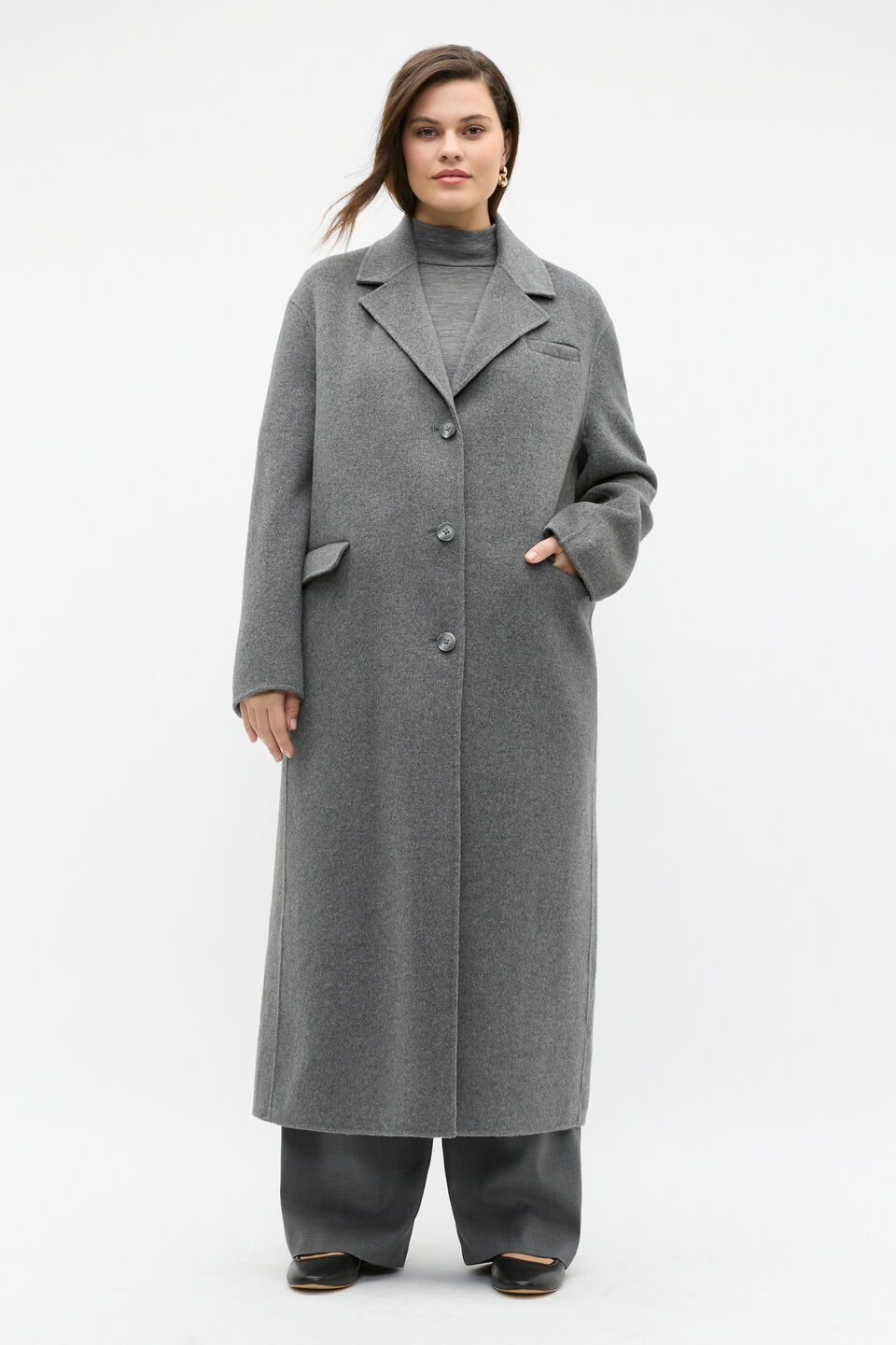 Wool Blend Boyfriend Coat  Charcoal Grey Marle