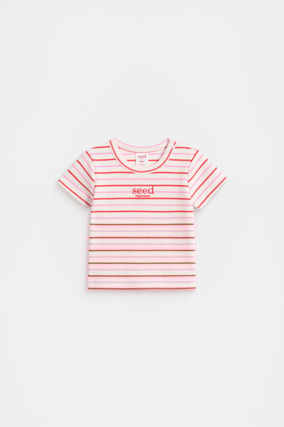 Stripe Logo Rib Tee  Candy Pink Multi  hi-res