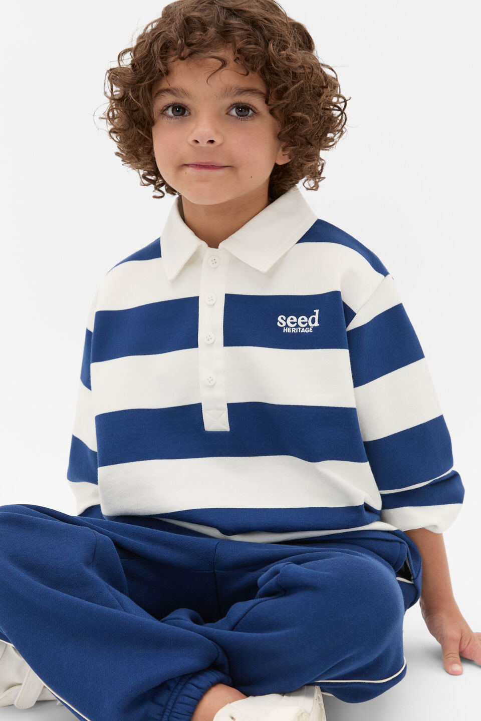 Stripe Collar Logo Sweat  French Navy