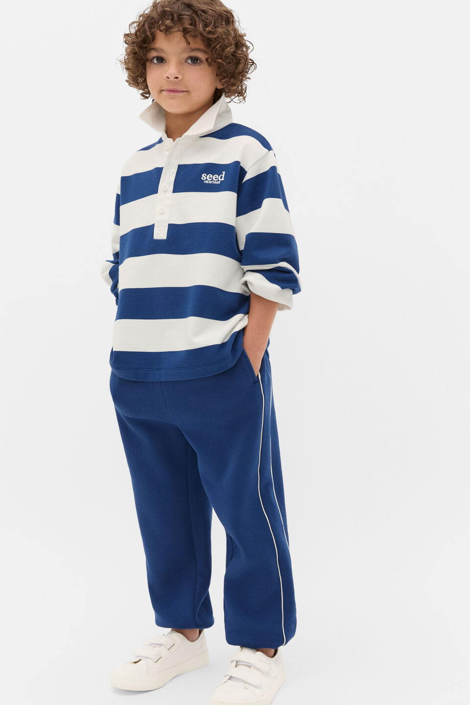 Stripe Collar Logo Sweat  French Navy