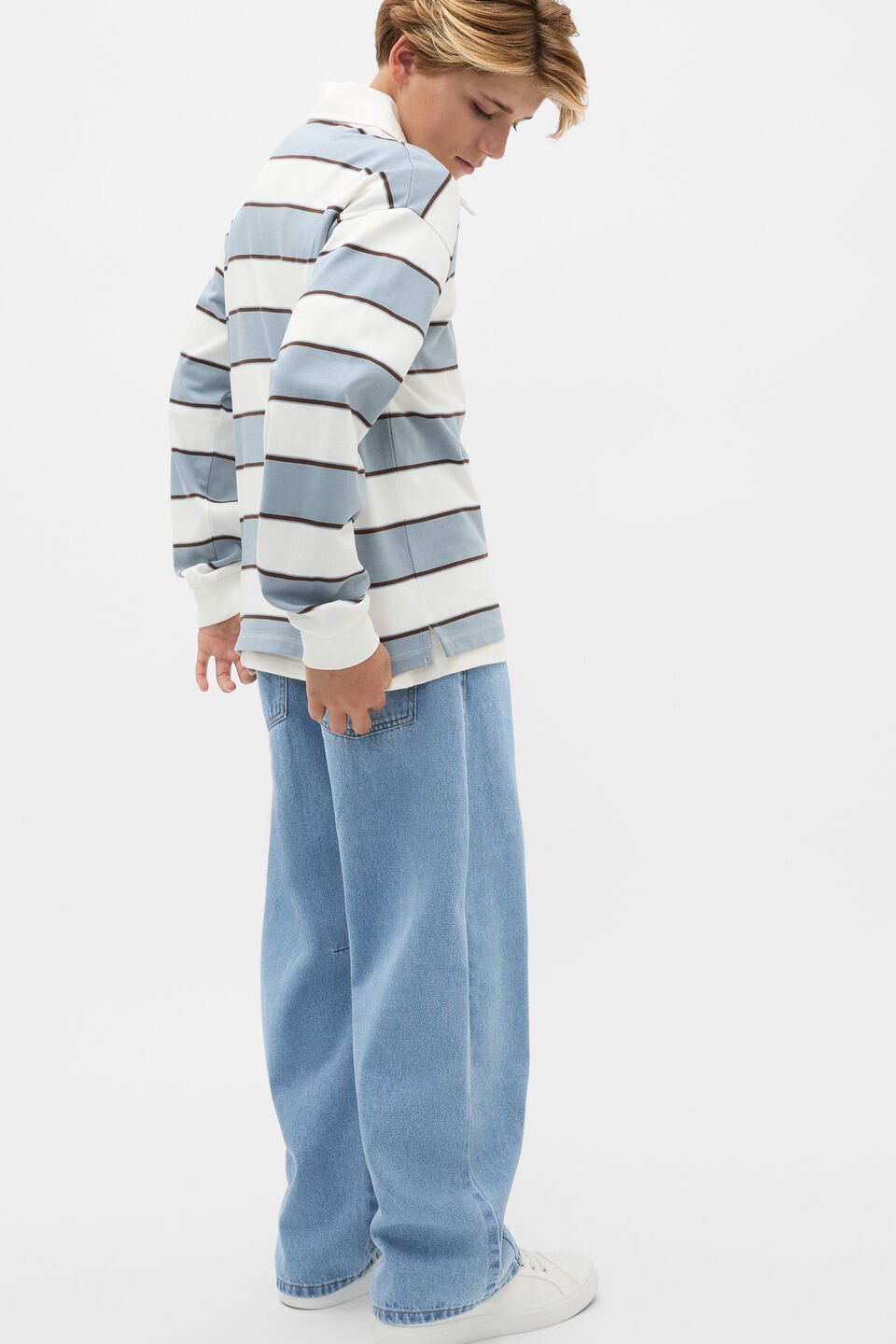 Stripe Pocket Rugby  Ash Blue