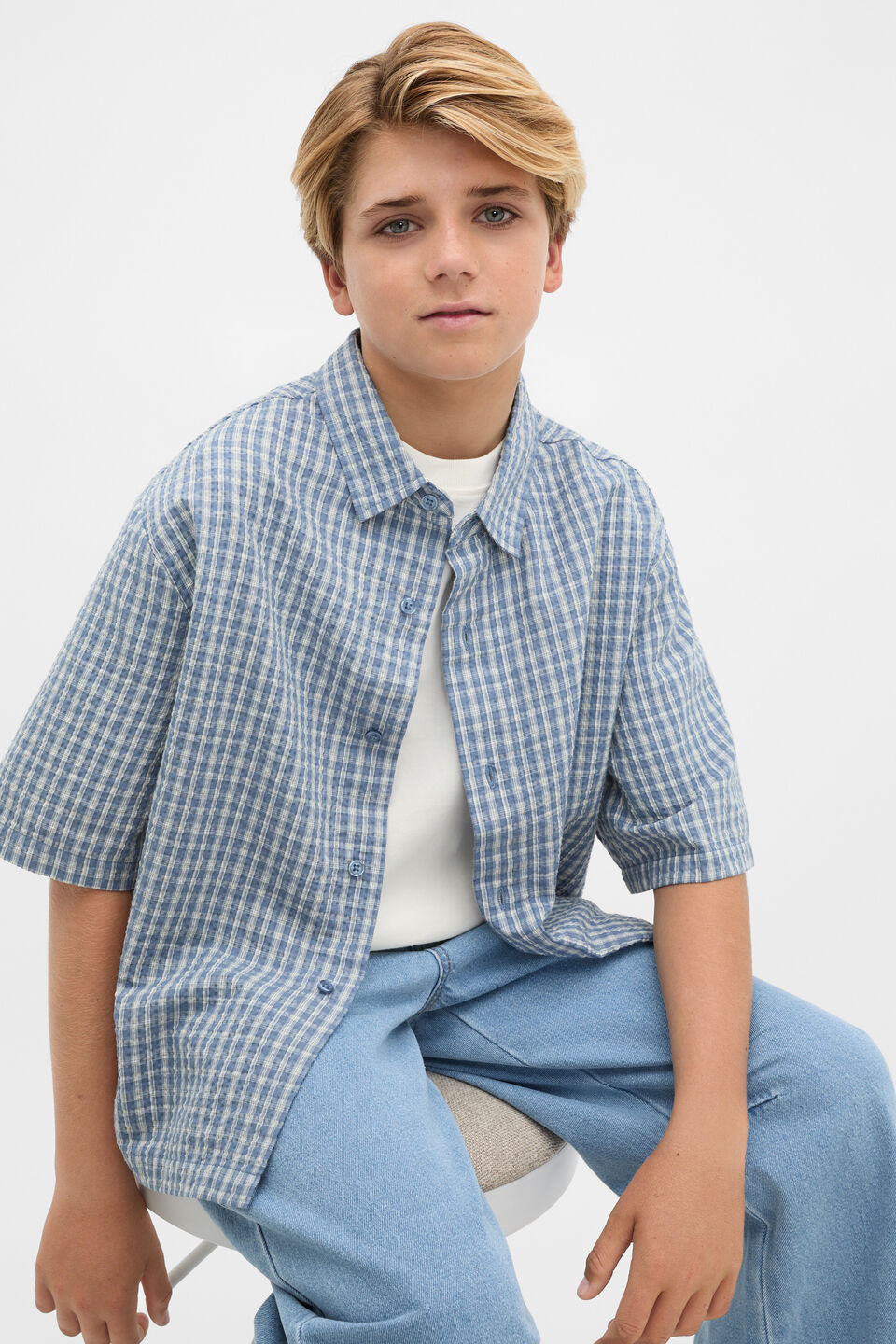 Oversized Cropped Shirt  Ash Blue