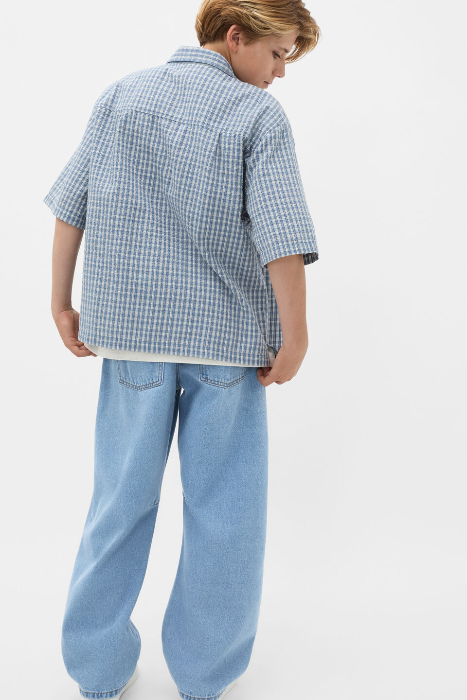 Oversized Cropped Shirt  Ash Blue