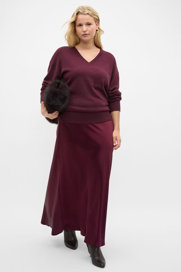 Satin Midi Skirt  Plum Red  hi-res