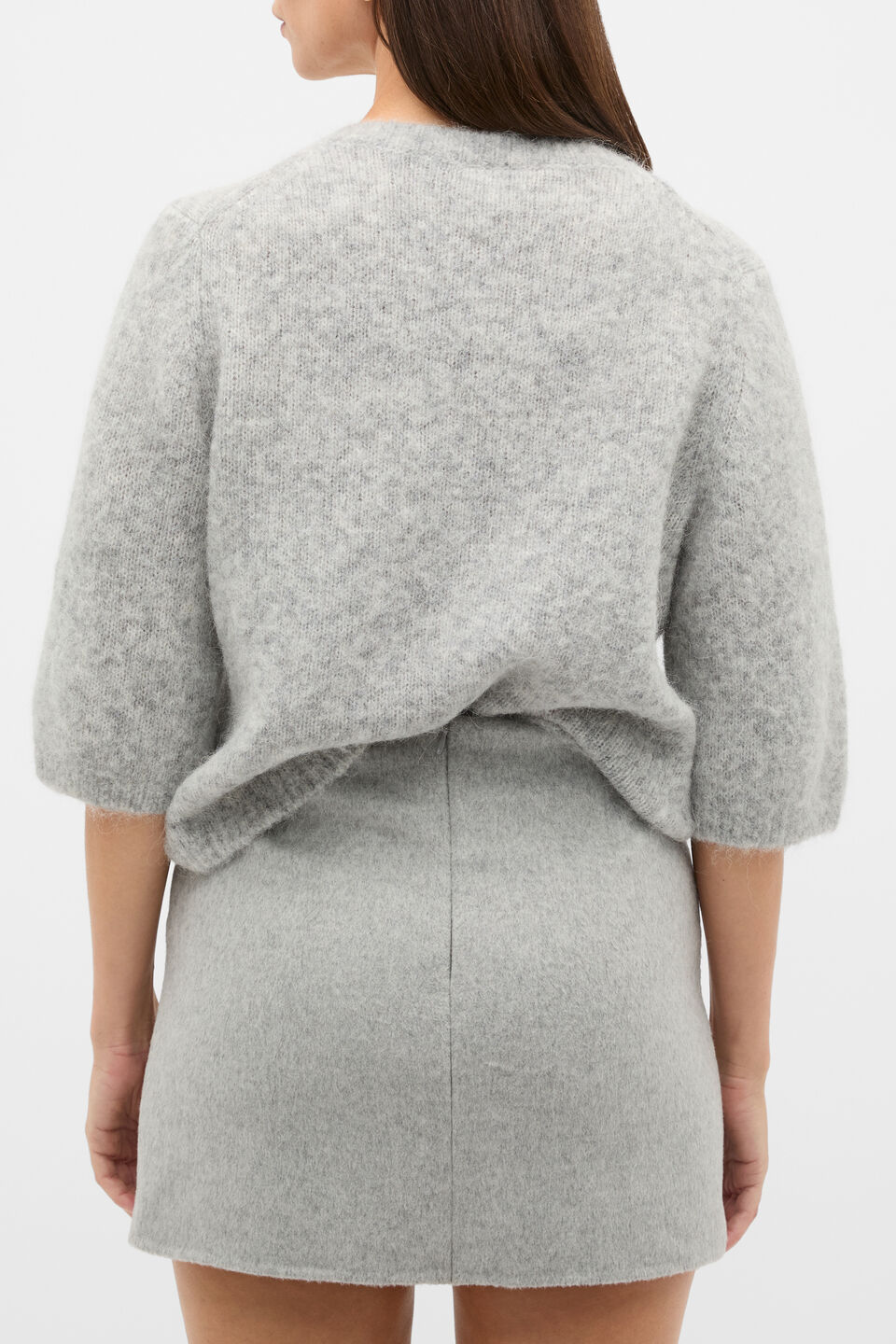 Seam Front Mini Skirt  Pale Slate Marle