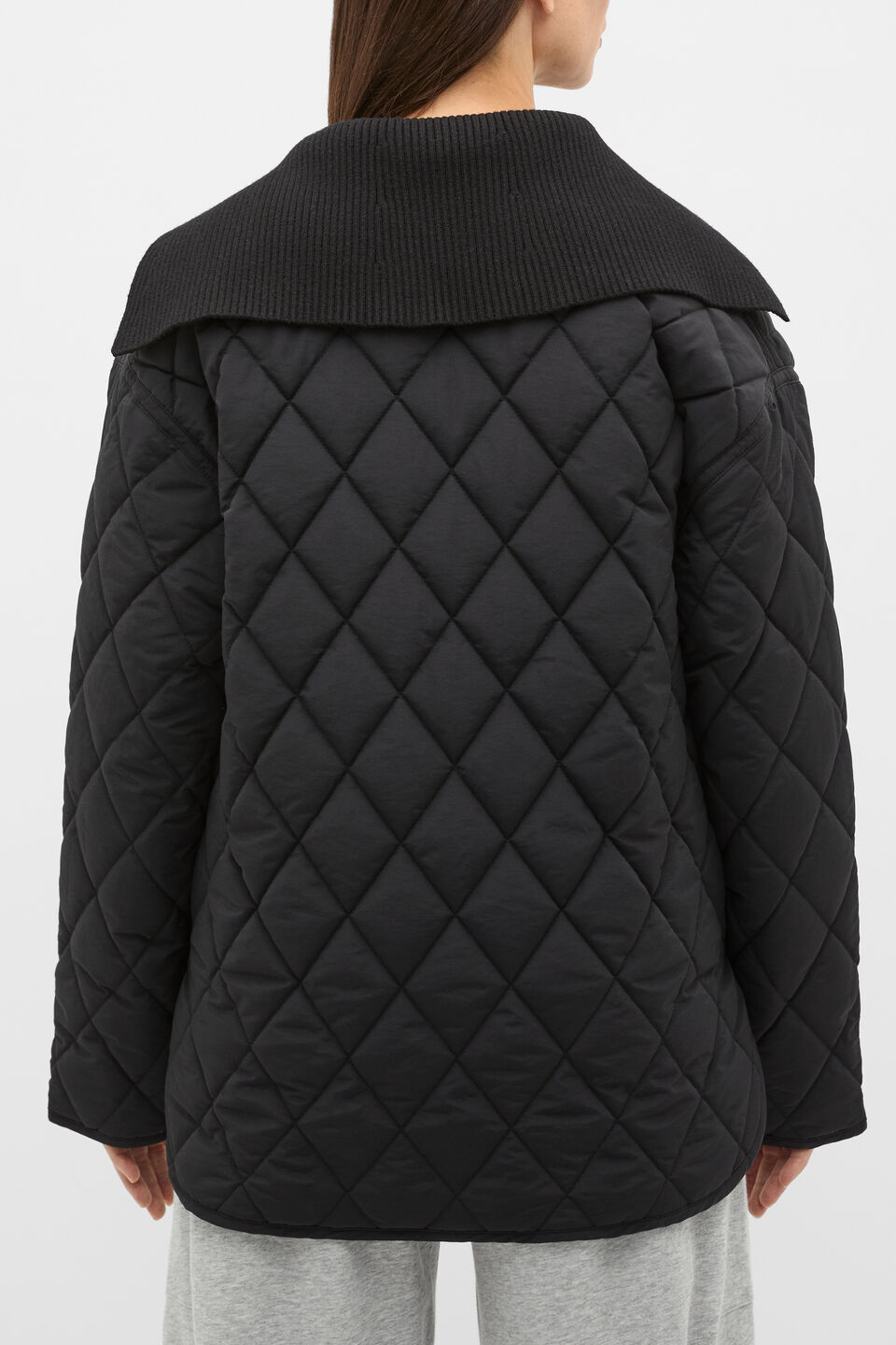 Quilted Rib Collar Jacket  Black