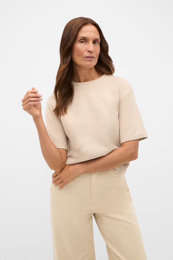 Brushed Boxy Crew Neck Tee  Sandstone Marle  hi-res