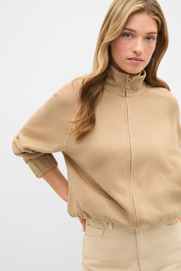 Heavy Rib Zip Thru Sweat  Sandstone  hi-res