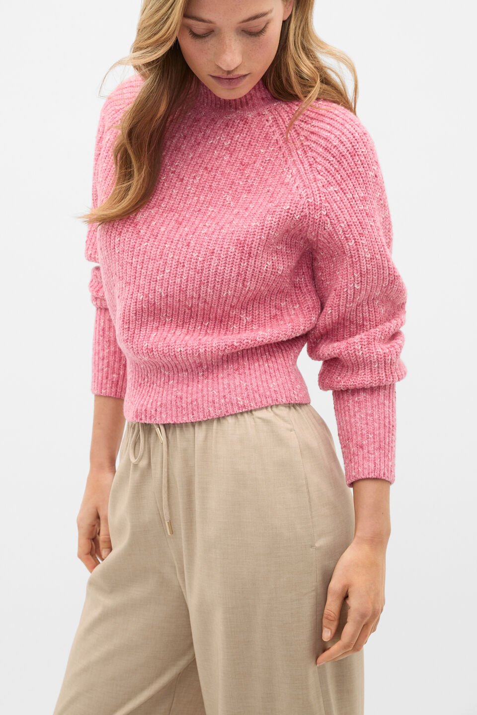 Twist Knit Cropped Sweater  Bubblegum Pink Twist