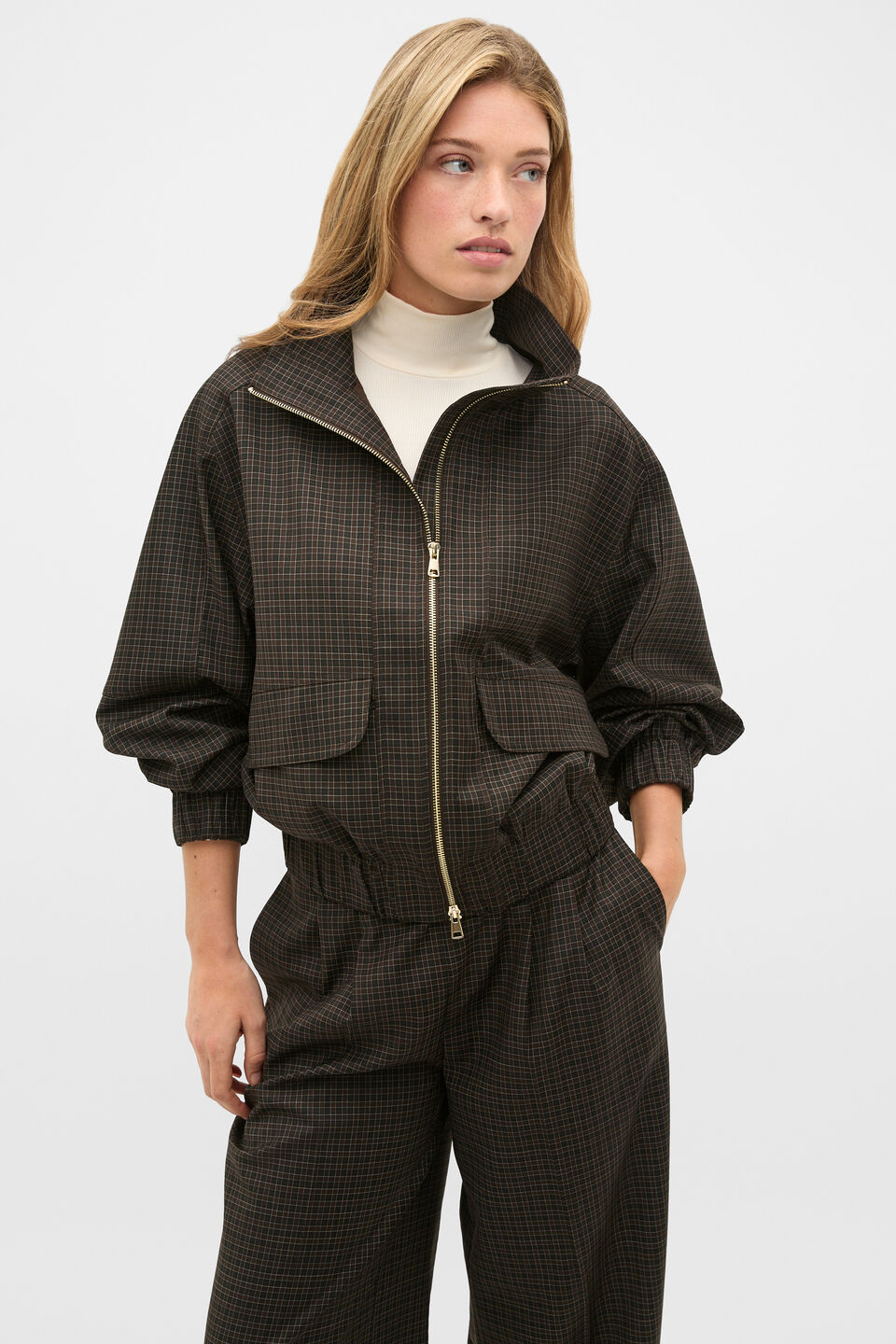 Mini Check Bomber Jacket  Coffee Bean Check