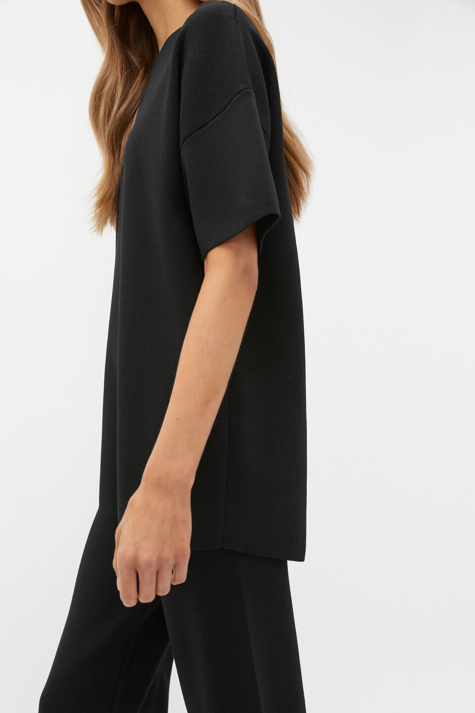 Oversized Crepe Knit Tee  Black