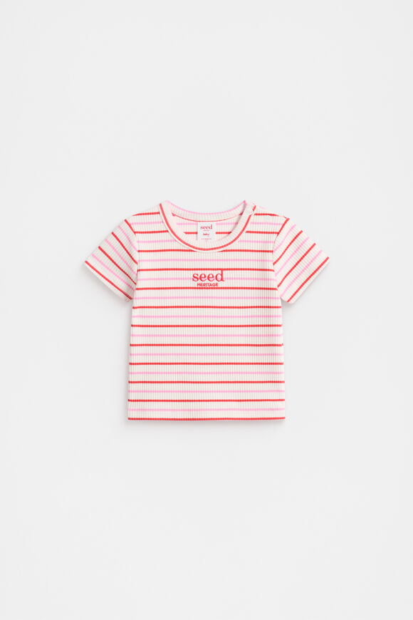 Stripe Logo Rib Tee  Candy Pink Multi  hi-res