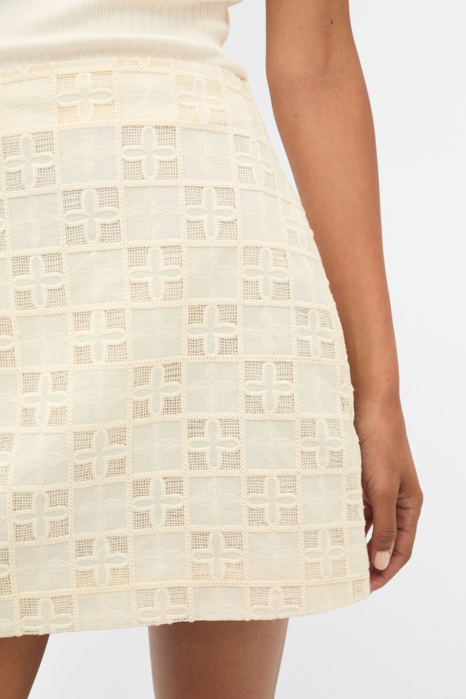 Tile Embroidery Skirt  Coconut Cream