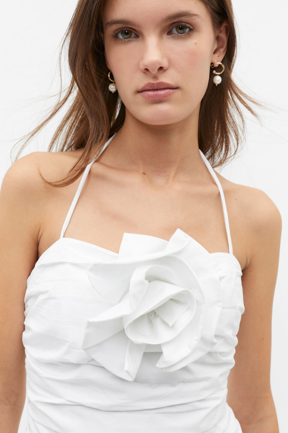 Rosette Dropped Waist Midi Dress  Whisper White