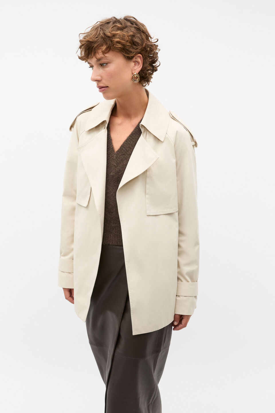 Cropped Trench Coat  Oat