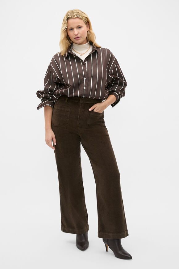 Stripe Cotton Oversized Shirt  Coffee Bean Stripe  hi-res