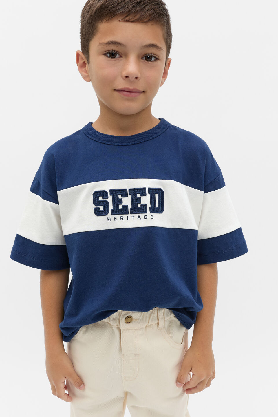 Colourblock Logo Tee  French Navy