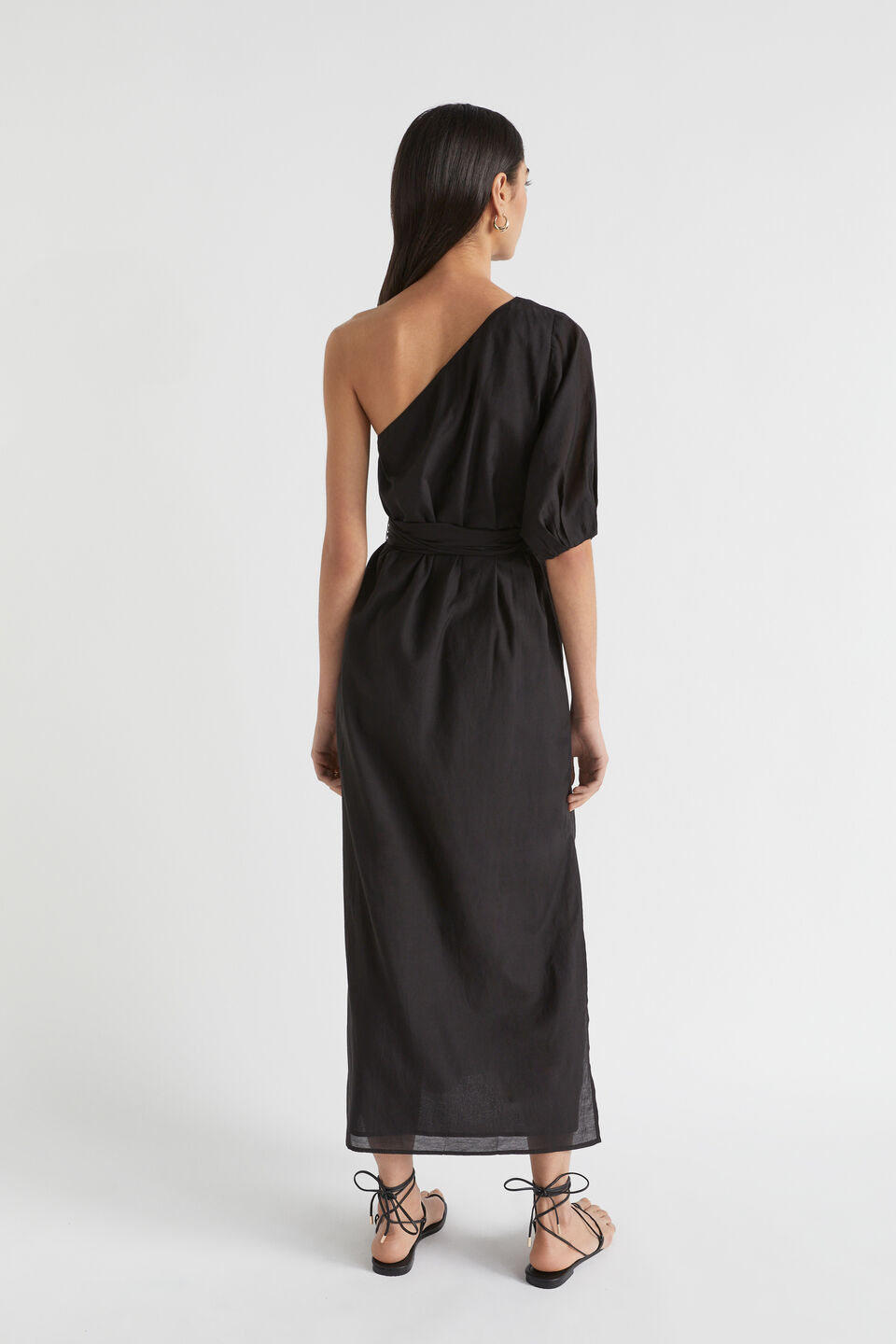 One Shoulder D Ring Belt Maxi Dress  Black