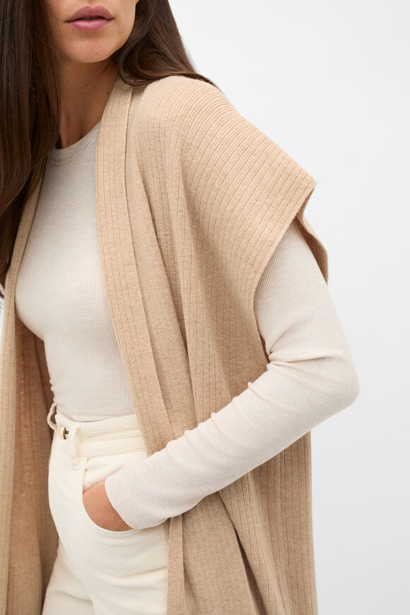 Rib Knit Poncho  Sandstone Marle  hi-res