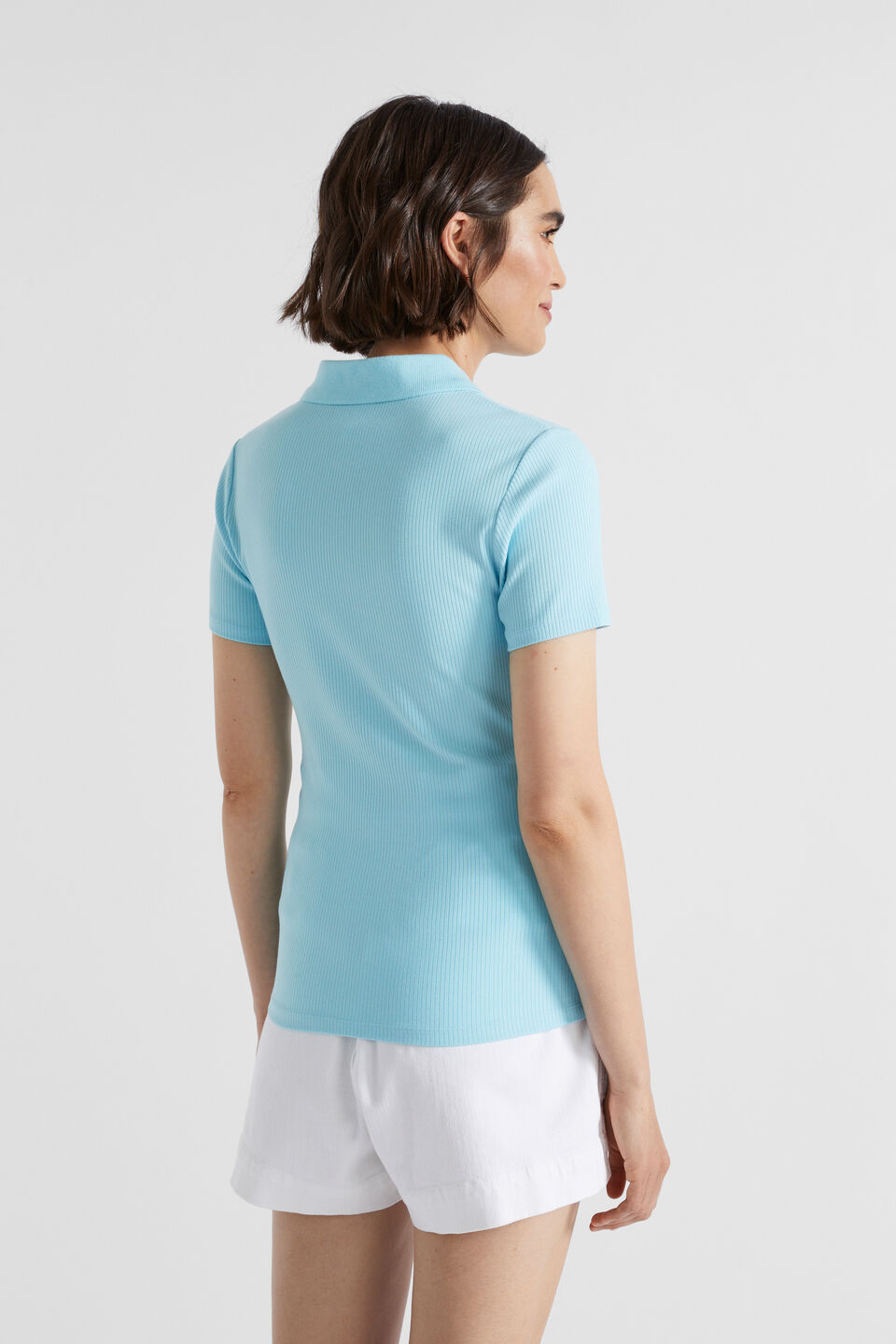 Collared Zip Thru Top  Shimmer Blue