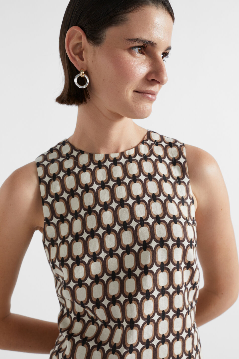 Linen Retro Tunic Top  Multi Retro