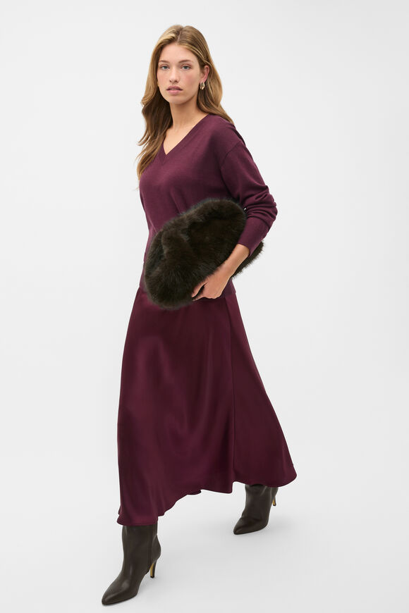 Satin Midi Skirt  Plum Red  hi-res