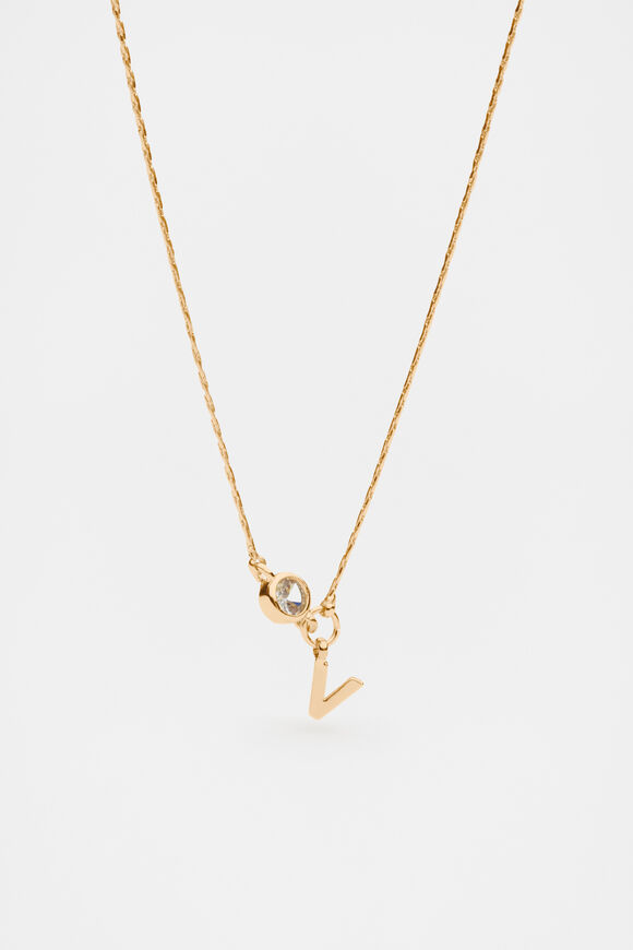 Stone Drop Initial Necklace  V  hi-res
