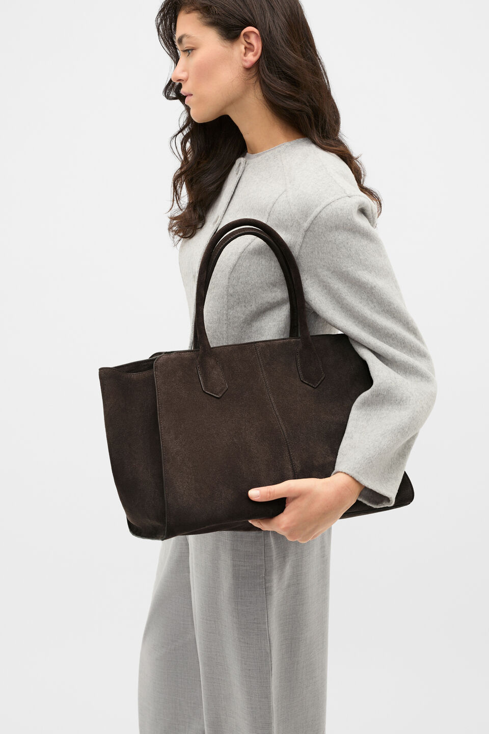 Softly Structured Suede Tote  Chocolate