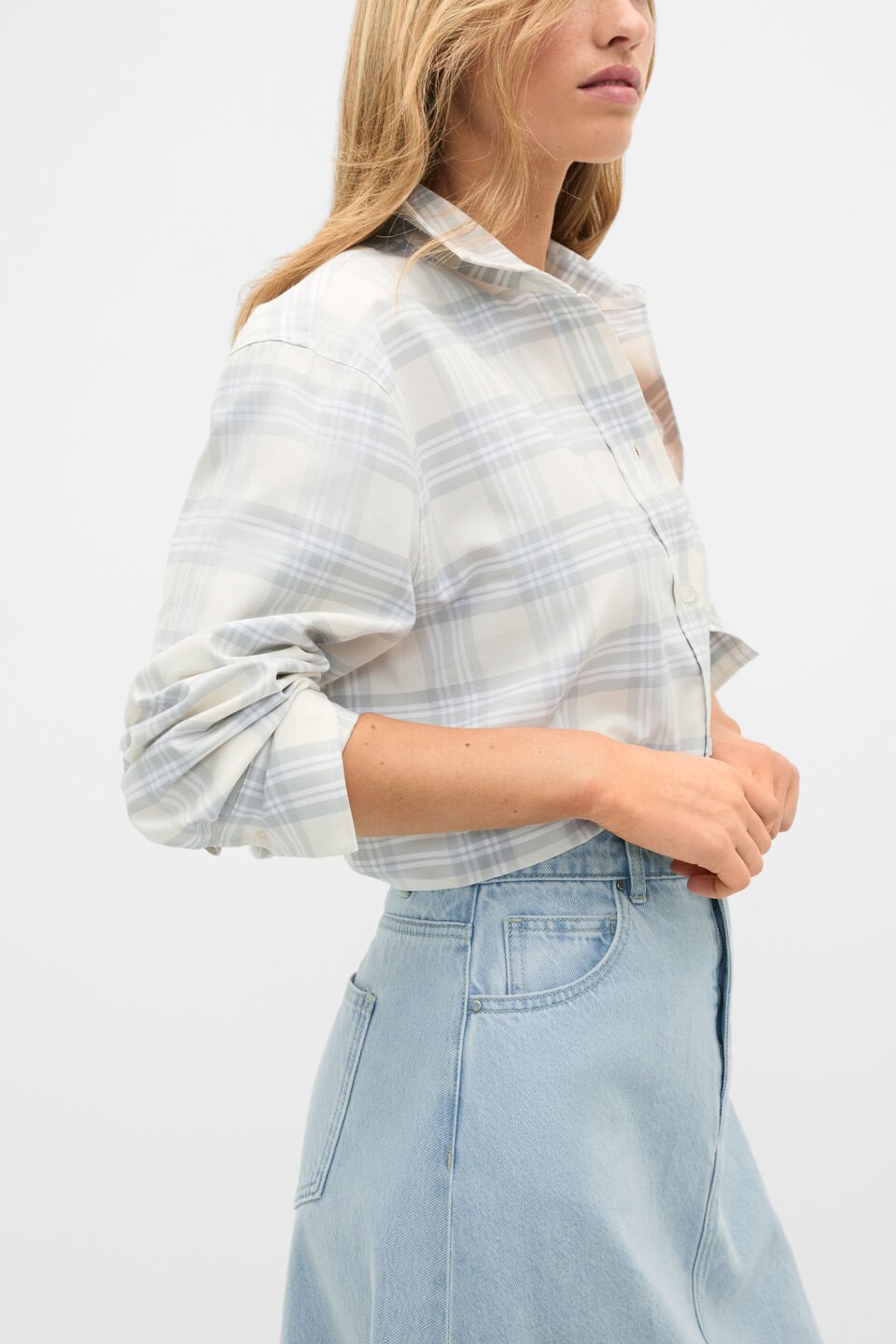Cotton Check Shirt  Pale Slate Check