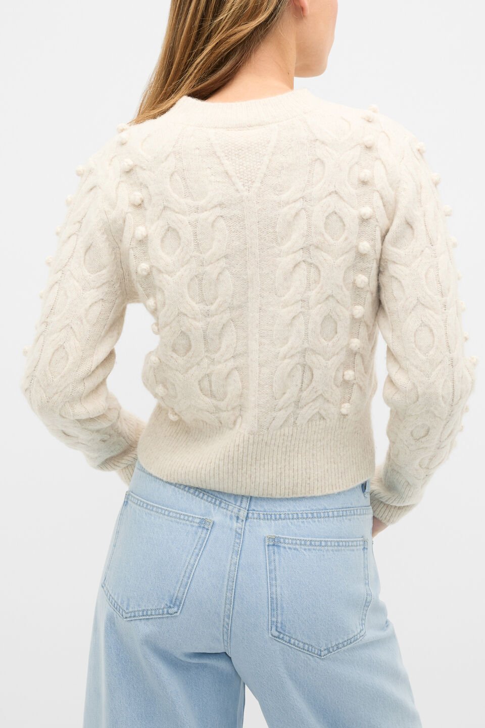Pom Pom Cable Knit Sweater  Mist Marle