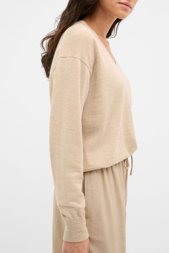Australian Merino V Neck Knit  Sandstone Marle  hi-res